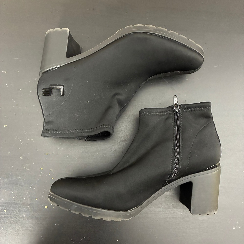 London Fog Olamide Black Stretch Ankle Boots Block Heel Lug Sole Womens 8.5M - Picture 4 of 7